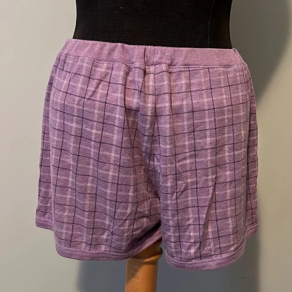 Jockey Womens Lavender Short Sleeve V-Neck Top Plaid Shorts Lounge Set